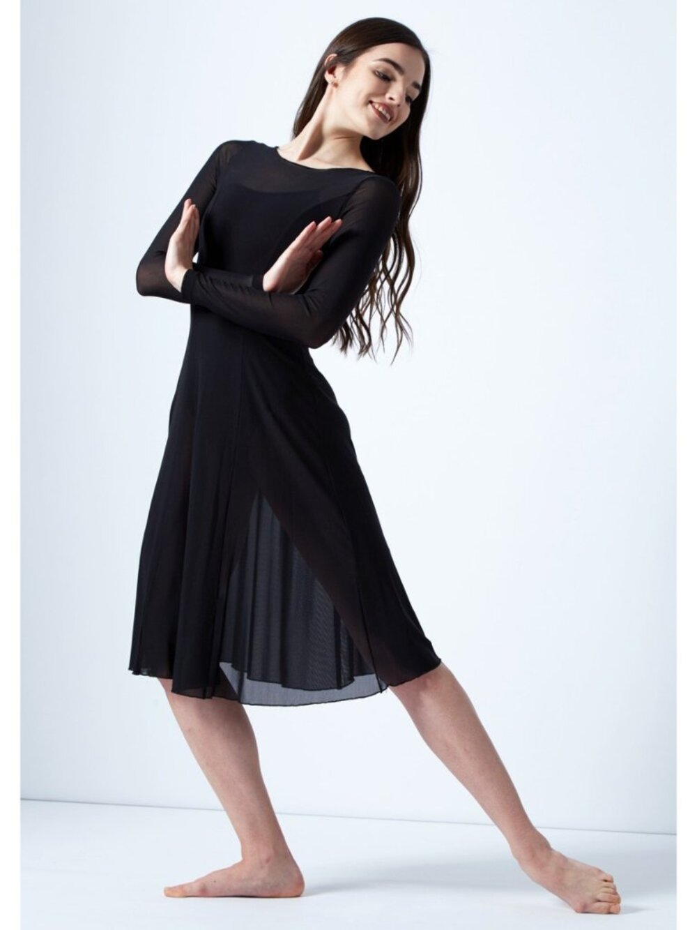 MOVE DANCE Womens LARGE Black Dione Long Sleeve Lyrical Dress Costume EUC - Picture 2 of 10